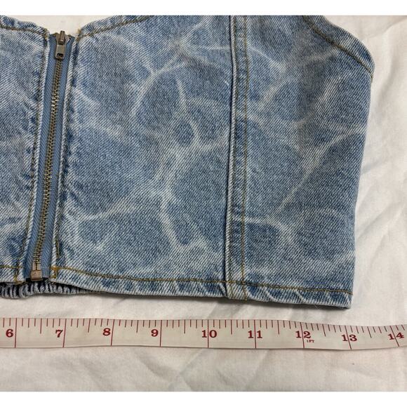 Women’s Size M Water Print Denim Halter Crop Top Zip Back Western Festival Rodeo - Picture 7 of 9